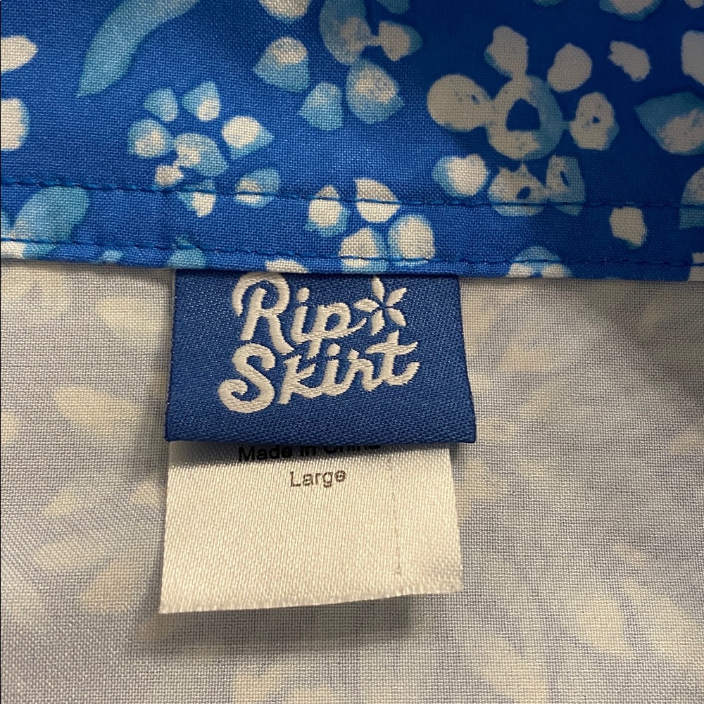 Rip Skirt Size LARGE Blue Floral Print Wrap Resort Vacation Activewear Tropical - Picture 6 of 8